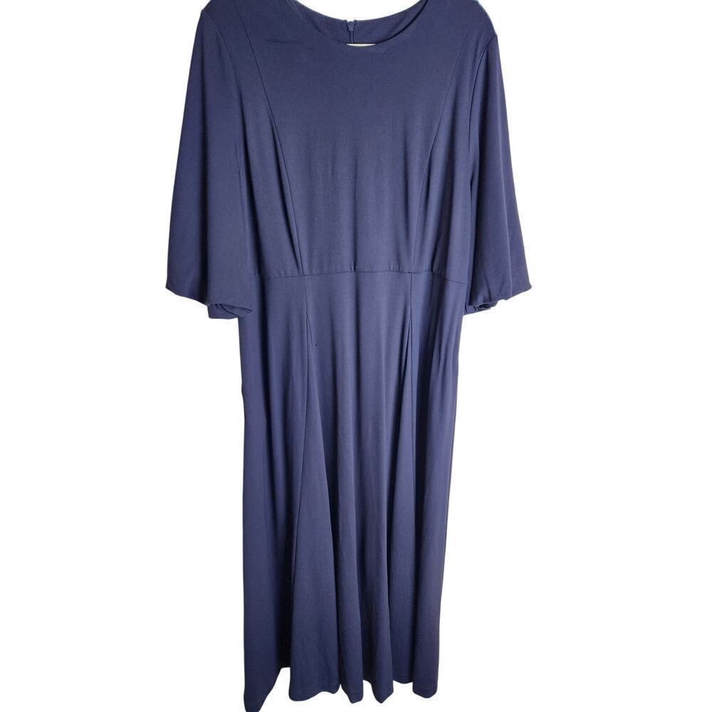 Boden Jersey Knit Fit and Flare Navy Dress sz 16/18 puff sleeves nwt *flawed*
